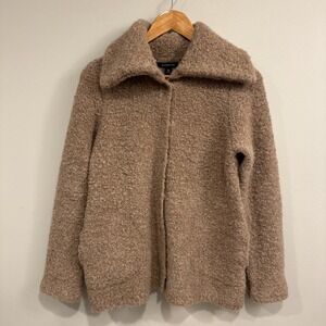 Lands' End Women Brown Wool & Alpaka Teddy Bear Cardigan Shawl Collar Sz M 10-12